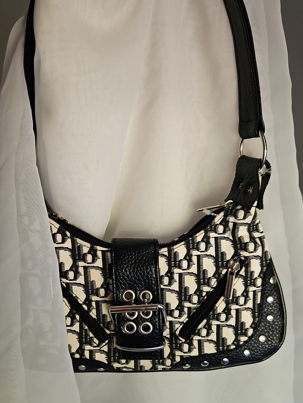 Black & Ivory Monogram Shoulder Bag by (Unknown)